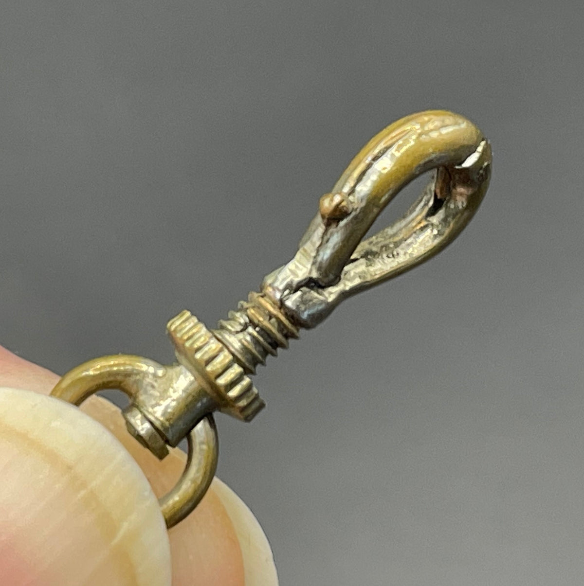 Antique Victorian black woven Abertina watch chain with hand motif and T bar