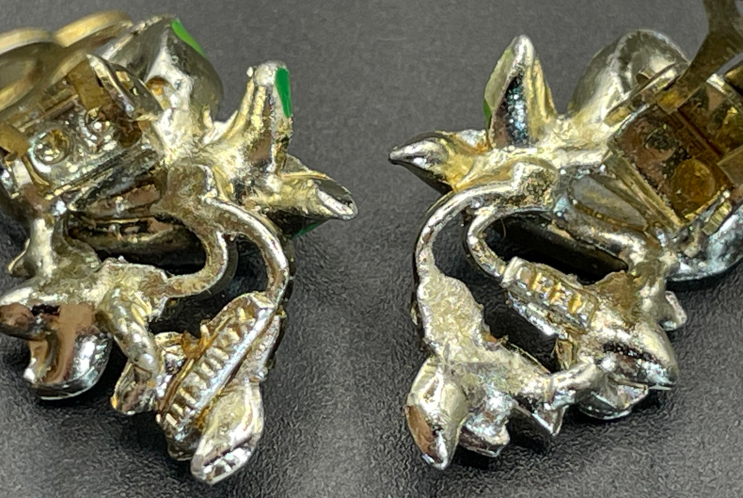 Vintage signed Exquisite snowdrop clip earrings, birthday flower series, pale gold tone, hand-painted enamel, month of January