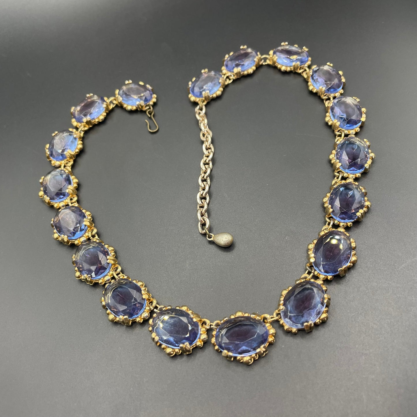 Vintage beautiful bi-colour amethyst purple and sapphire blue crystal rhinestone riviere necklace by Sphinx, rare and delicate colours