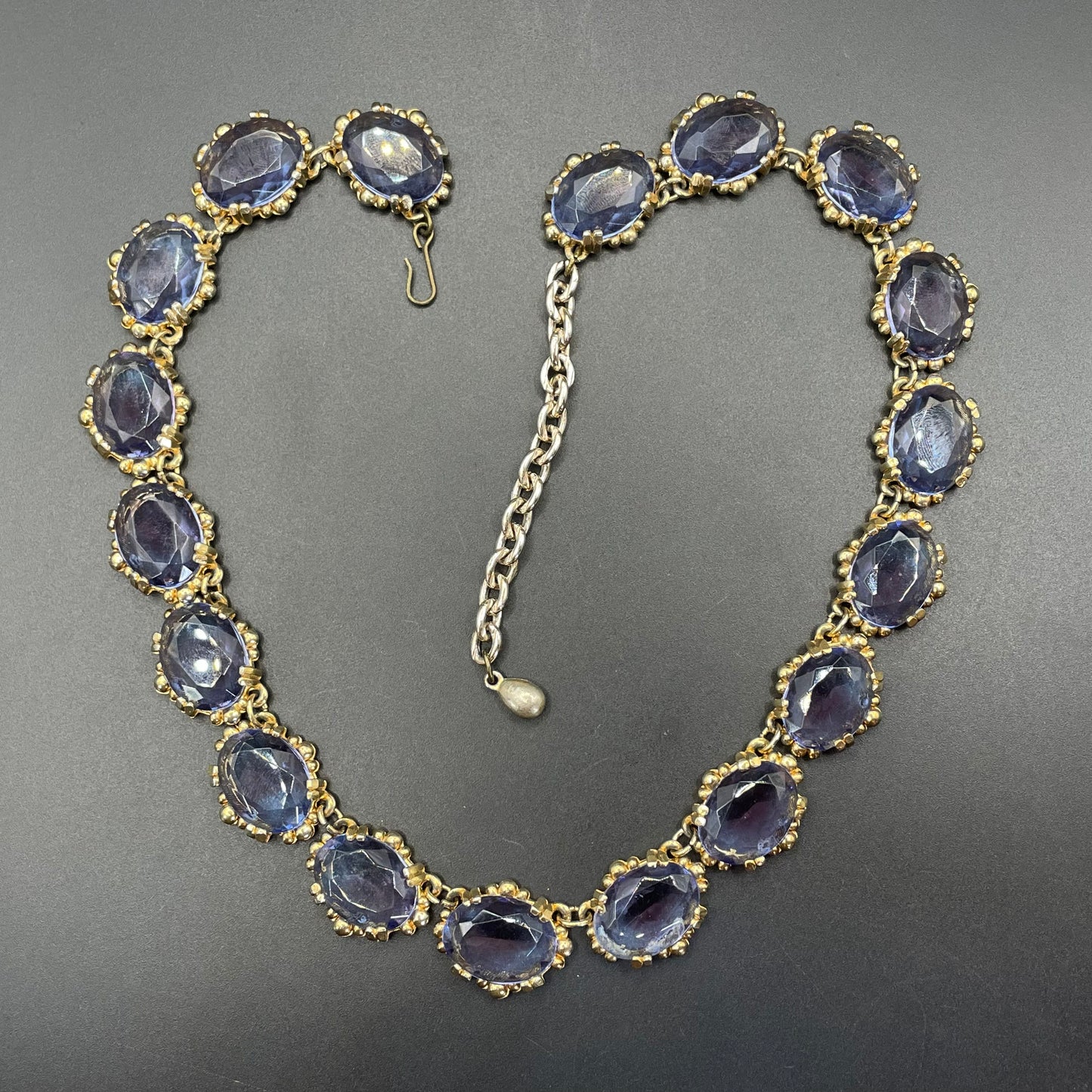 Vintage beautiful bi-colour amethyst purple and sapphire blue crystal rhinestone riviere necklace by Sphinx, rare and delicate colours