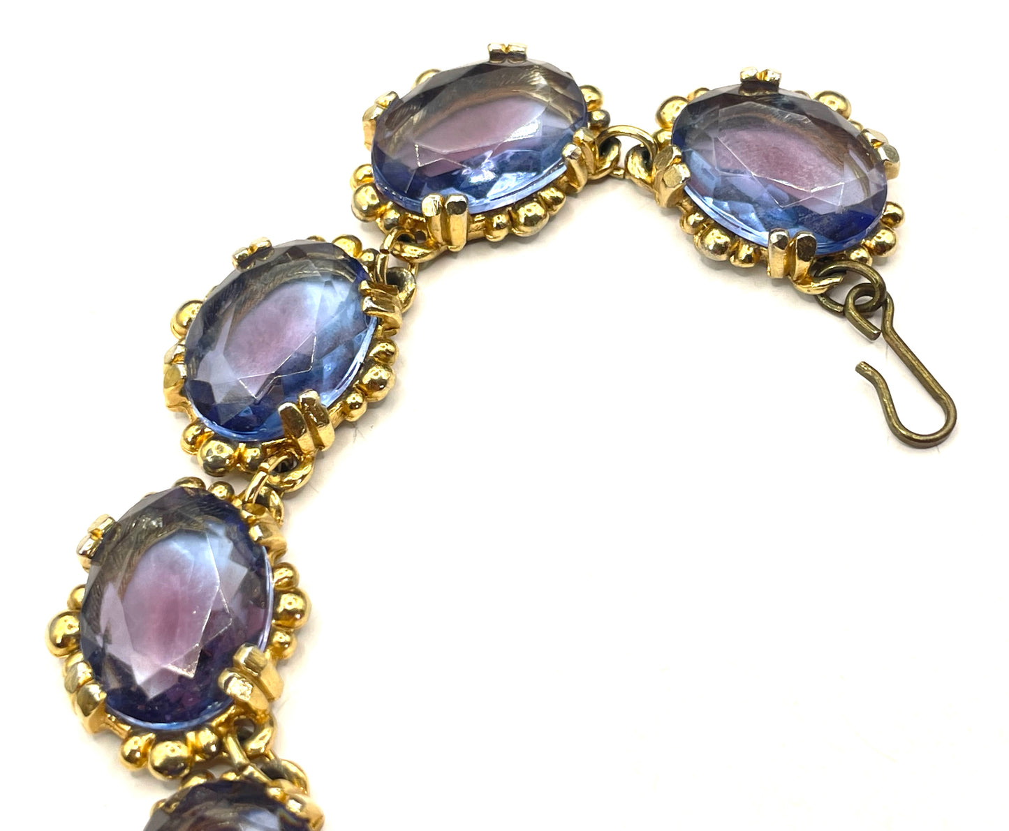 Vintage beautiful bi-colour amethyst purple and sapphire blue crystal rhinestone riviere necklace by Sphinx, rare and delicate colours