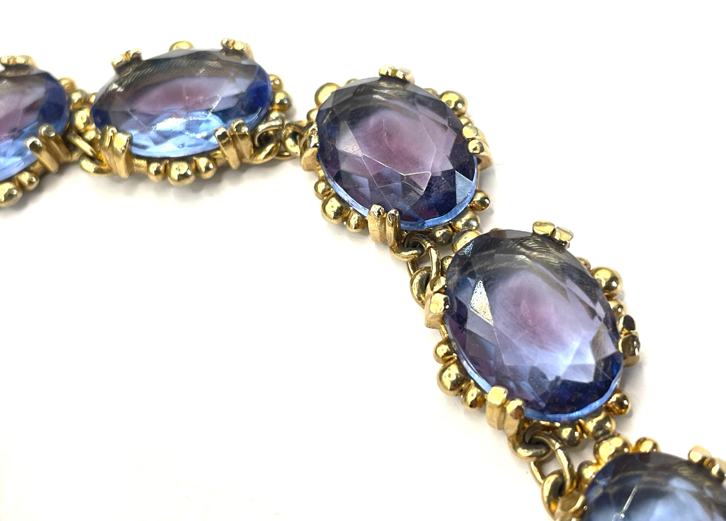 Vintage beautiful bi-colour amethyst purple and sapphire blue crystal rhinestone riviere necklace by Sphinx, rare and delicate colours