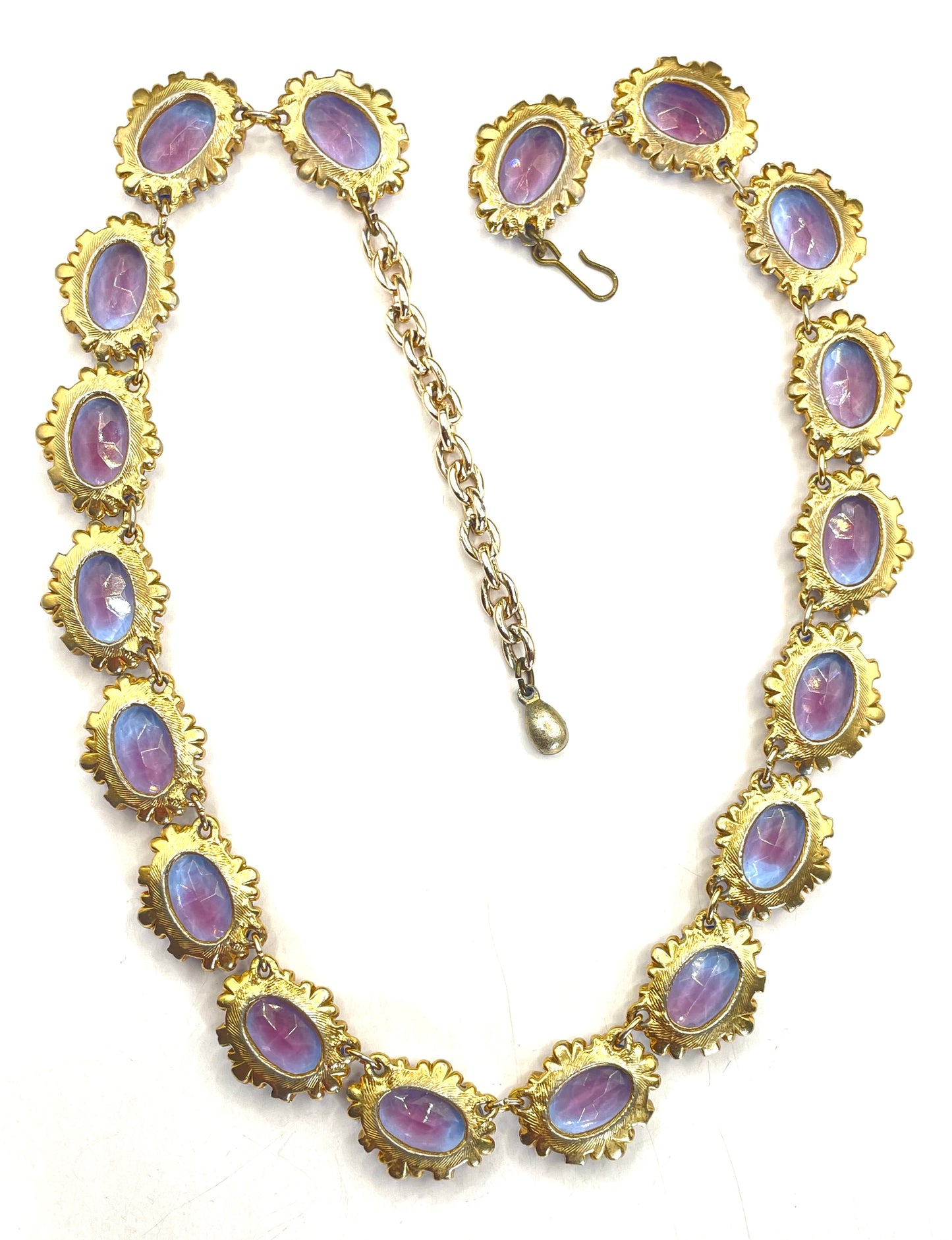 Vintage beautiful bi-colour amethyst purple and sapphire blue crystal rhinestone riviere necklace by Sphinx, rare and delicate colours