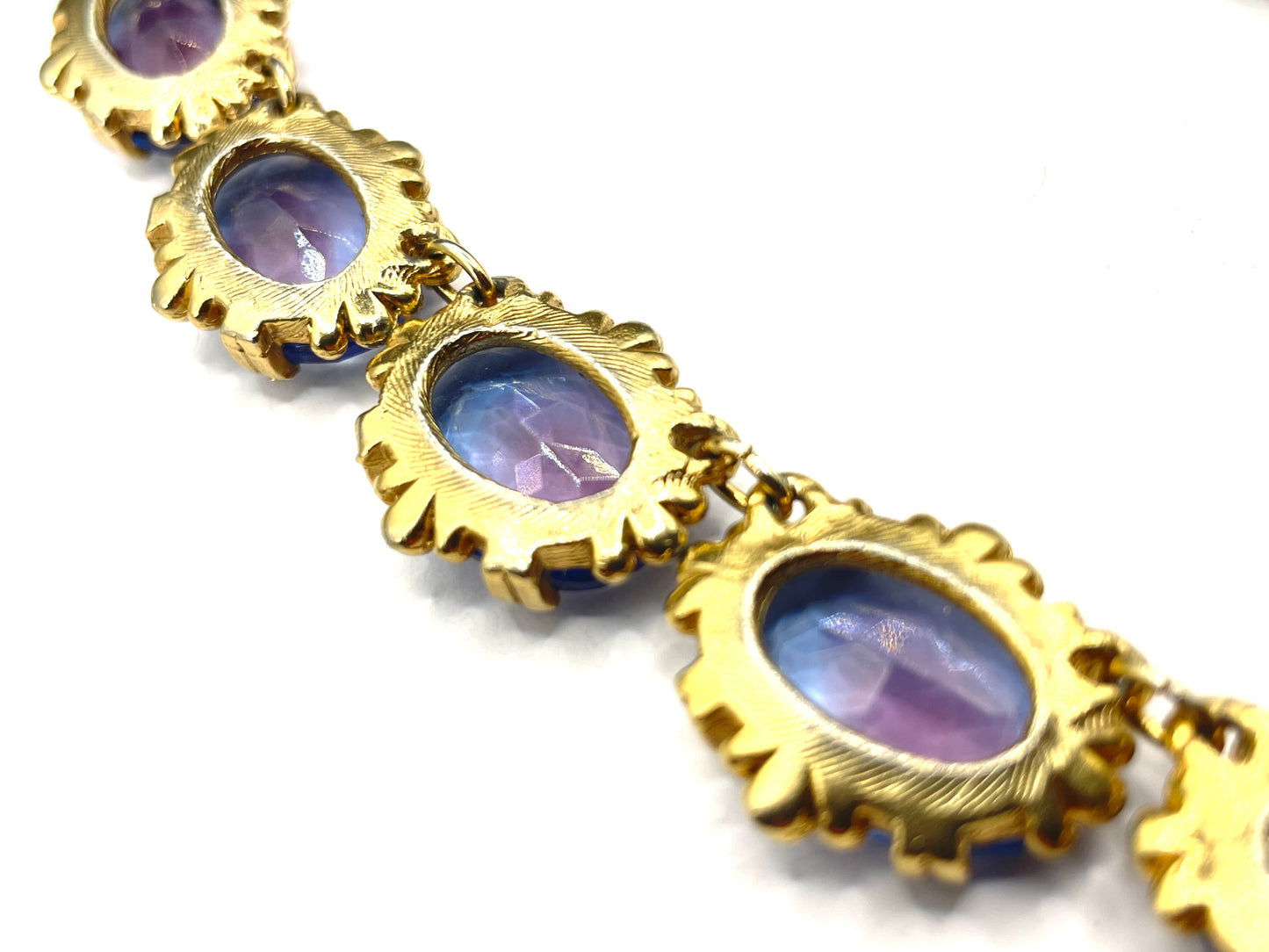 Vintage beautiful bi-colour amethyst purple and sapphire blue crystal rhinestone riviere necklace by Sphinx, rare and delicate colours
