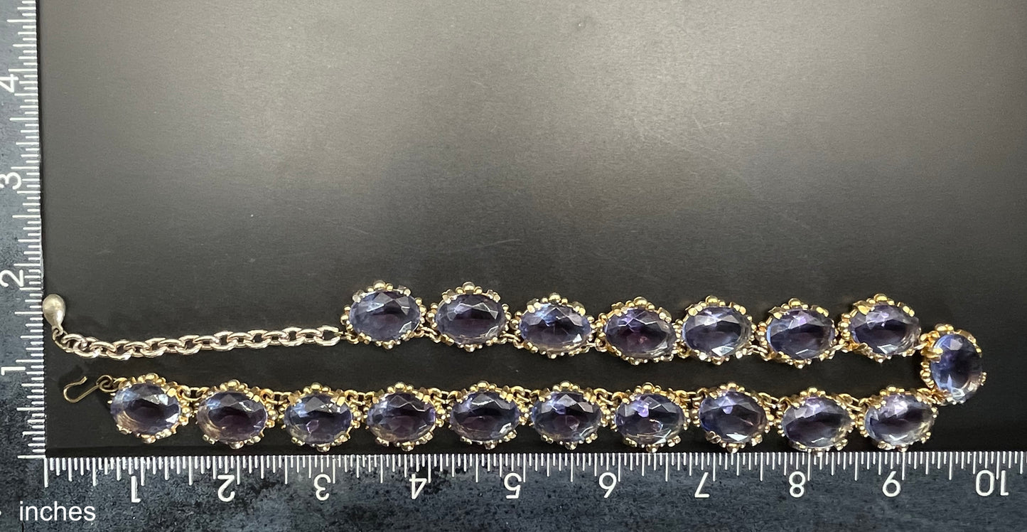 Vintage beautiful bi-colour amethyst purple and sapphire blue crystal rhinestone riviere necklace by Sphinx, rare and delicate colours