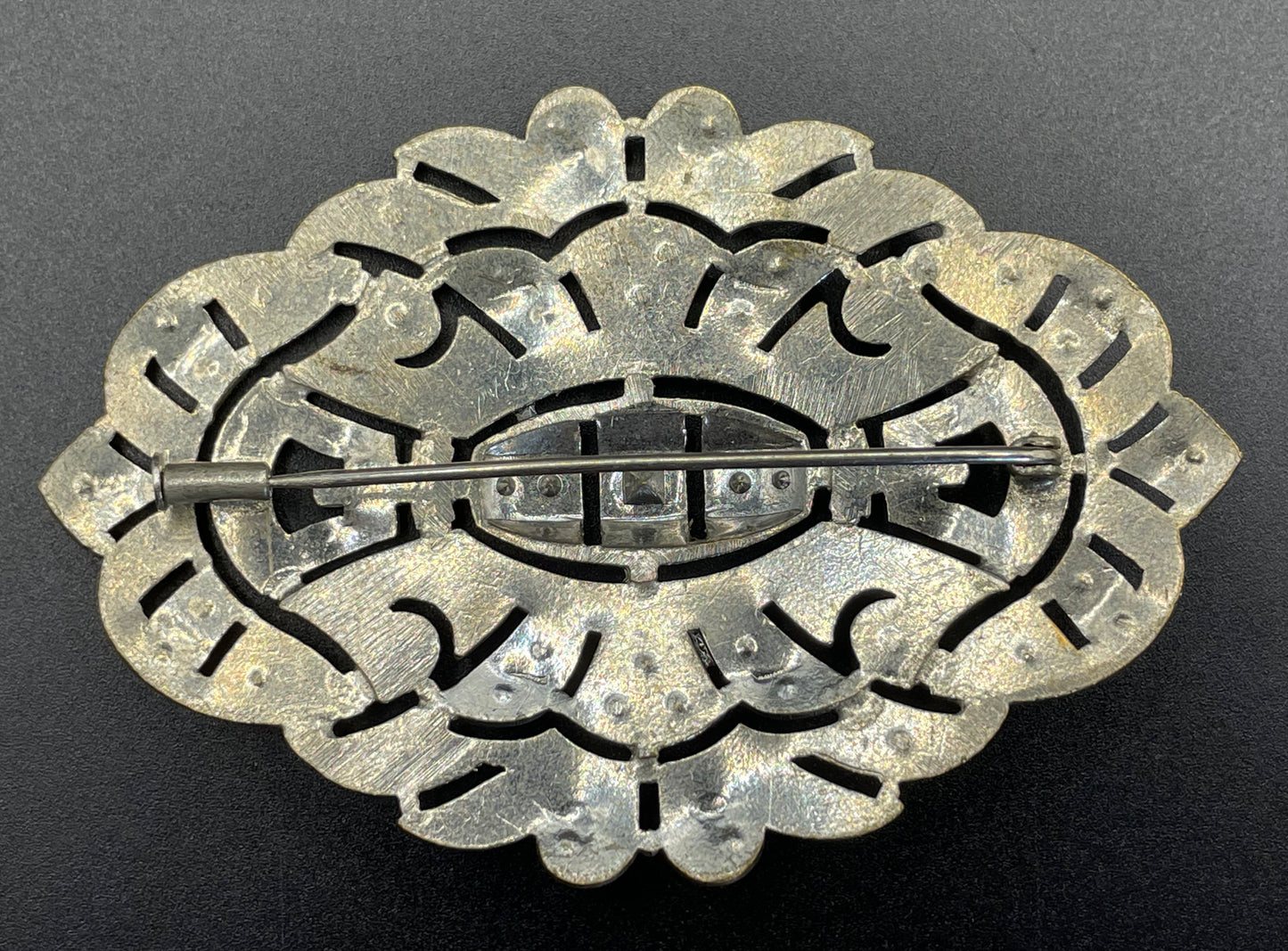 Huge vintage Art Deco paste brooch, with ice clear rhinestones and trombone clasp possibly French, large size