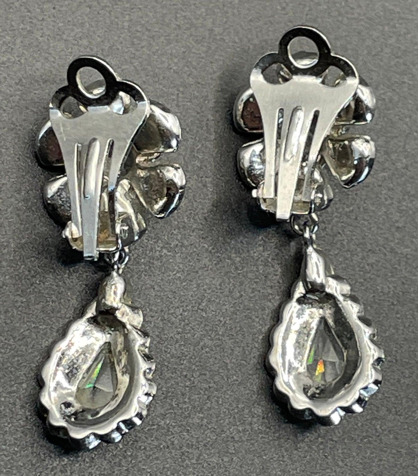 Vintage unsigned Attwood & Sawyer baroque style, ornate rhinestone necklace and matching clip on earrings, encrusted with clear rhinestones