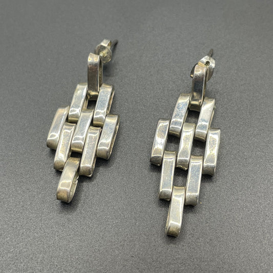 Vintage sterling silver Jakob Bengel style Art Deco machine age brickwork mauerwerk earrings for pierced ears, 10g
