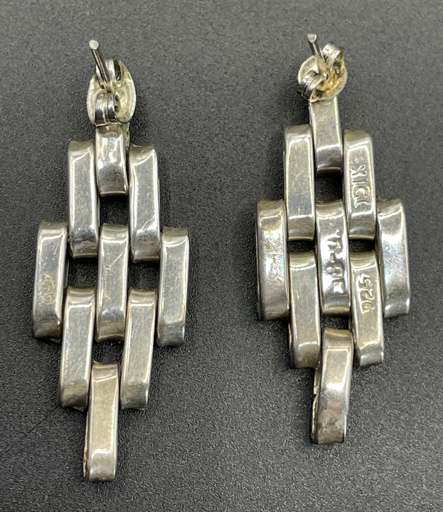 Vintage sterling silver Jakob Bengel style Art Deco machine age brickwork mauerwerk earrings for pierced ears, 10g