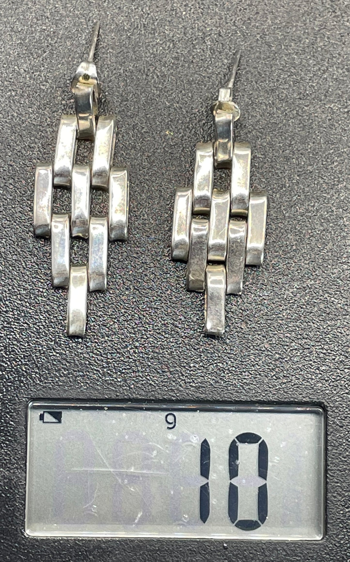 Vintage sterling silver Jakob Bengel style Art Deco machine age brickwork mauerwerk earrings for pierced ears, 10g