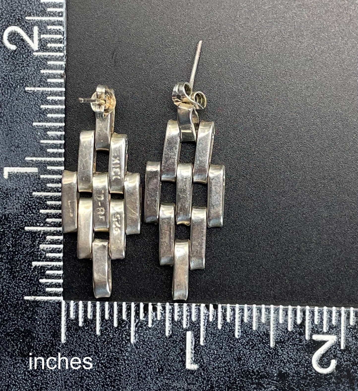 Vintage sterling silver Jakob Bengel style Art Deco machine age brickwork mauerwerk earrings for pierced ears, 10g