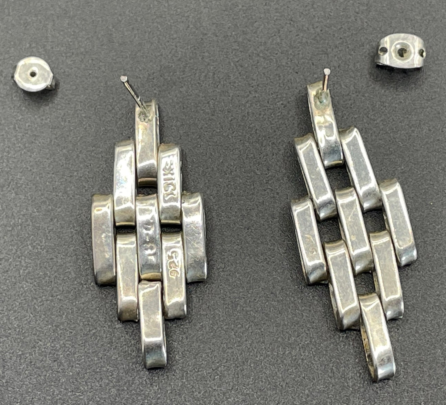 Vintage sterling silver Jakob Bengel style Art Deco machine age brickwork mauerwerk earrings for pierced ears, 10g