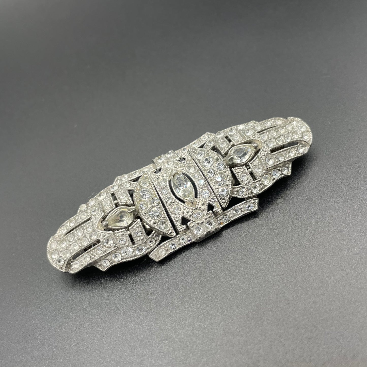 Vintage Art Deco duette - a beautiful rhinestone & silver tone brooch which can be converted to two dress clips and a brooch - 3 pieces in 1