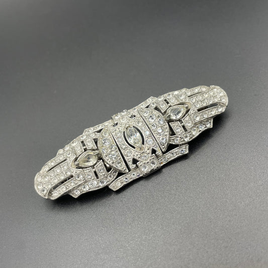 Vintage Art Deco duette - a beautiful rhinestone & silver tone brooch which can be converted to two dress clips and a brooch - 3 pieces in 1