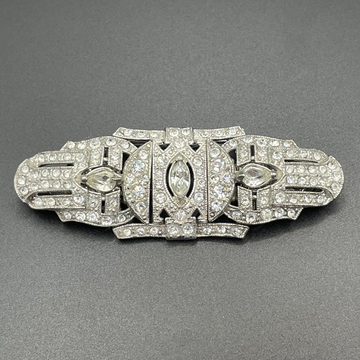 Vintage Art Deco duette - a beautiful rhinestone & silver tone brooch which can be converted to two dress clips and a brooch - 3 pieces in 1
