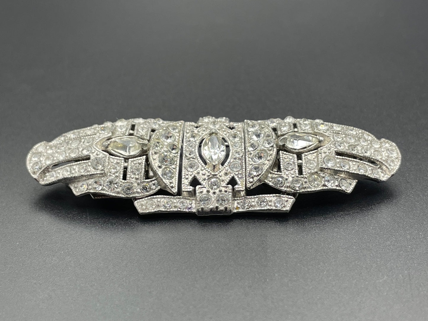 Vintage Art Deco duette - a beautiful rhinestone & silver tone brooch which can be converted to two dress clips and a brooch - 3 pieces in 1