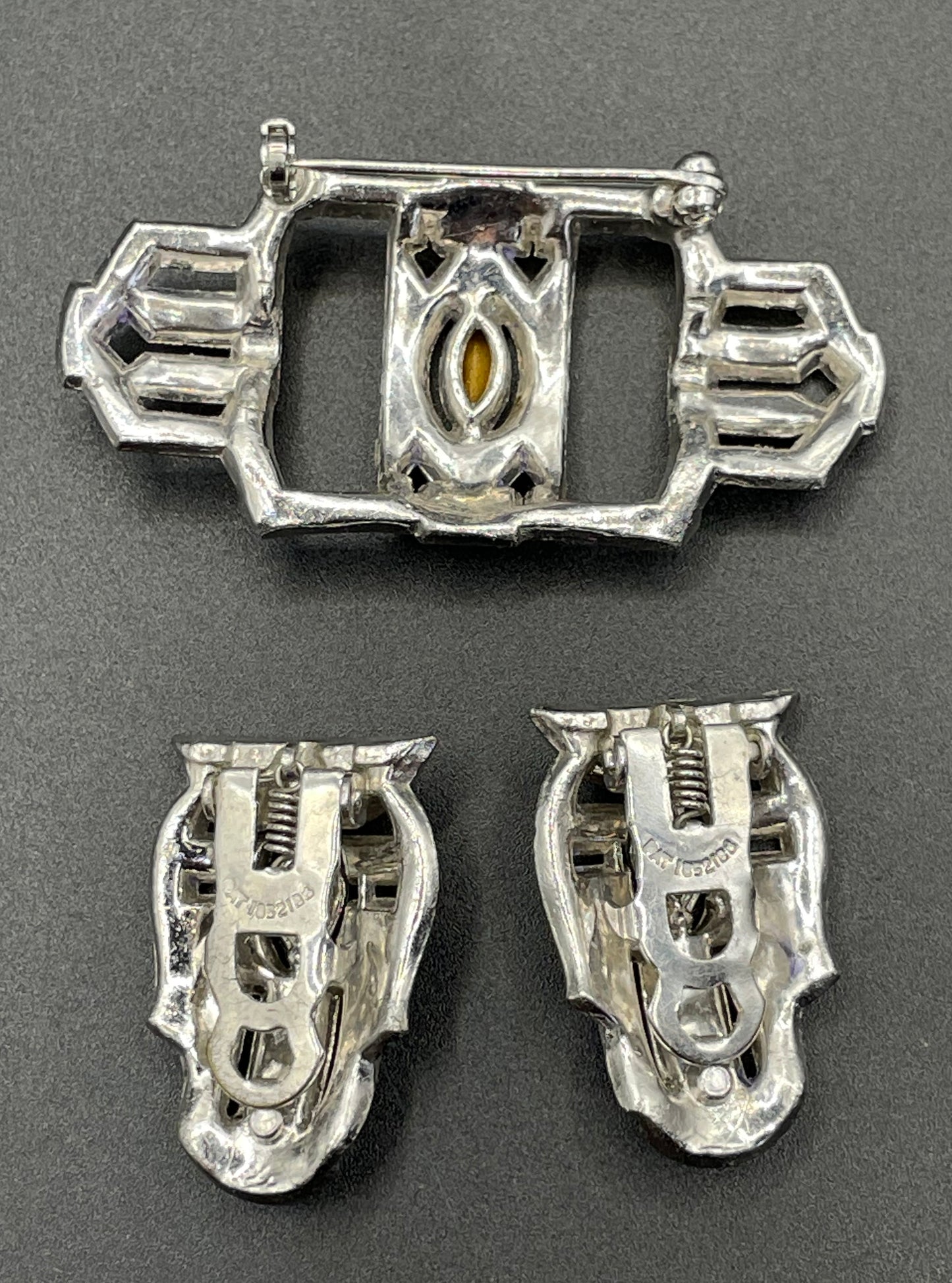 Vintage Art Deco duette - a beautiful rhinestone & silver tone brooch which can be converted to two dress clips and a brooch - 3 pieces in 1
