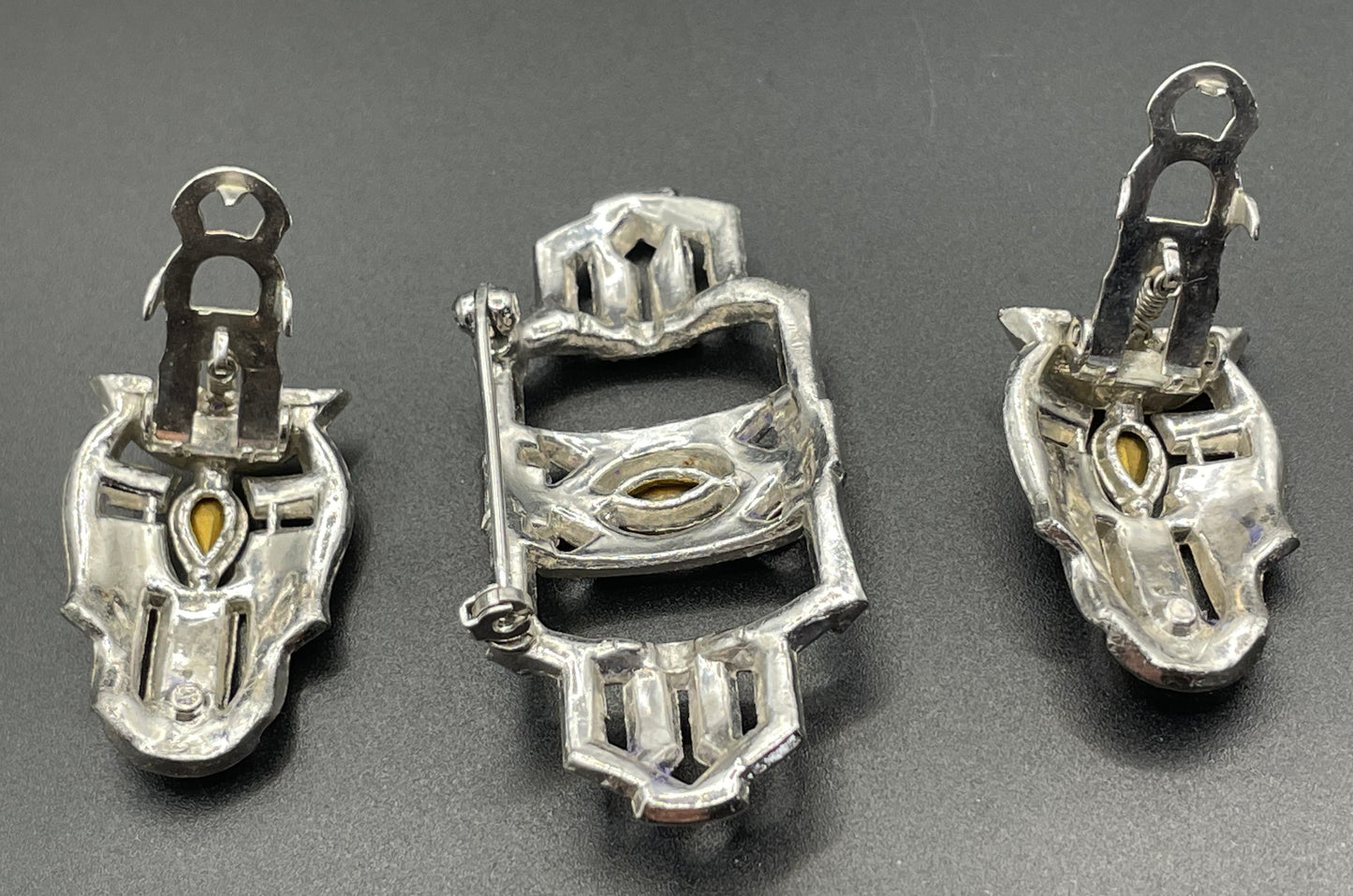 Vintage Art Deco duette - a beautiful rhinestone & silver tone brooch which can be converted to two dress clips and a brooch - 3 pieces in 1