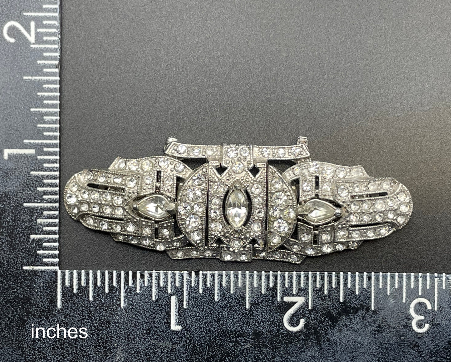 Vintage Art Deco duette - a beautiful rhinestone & silver tone brooch which can be converted to two dress clips and a brooch - 3 pieces in 1