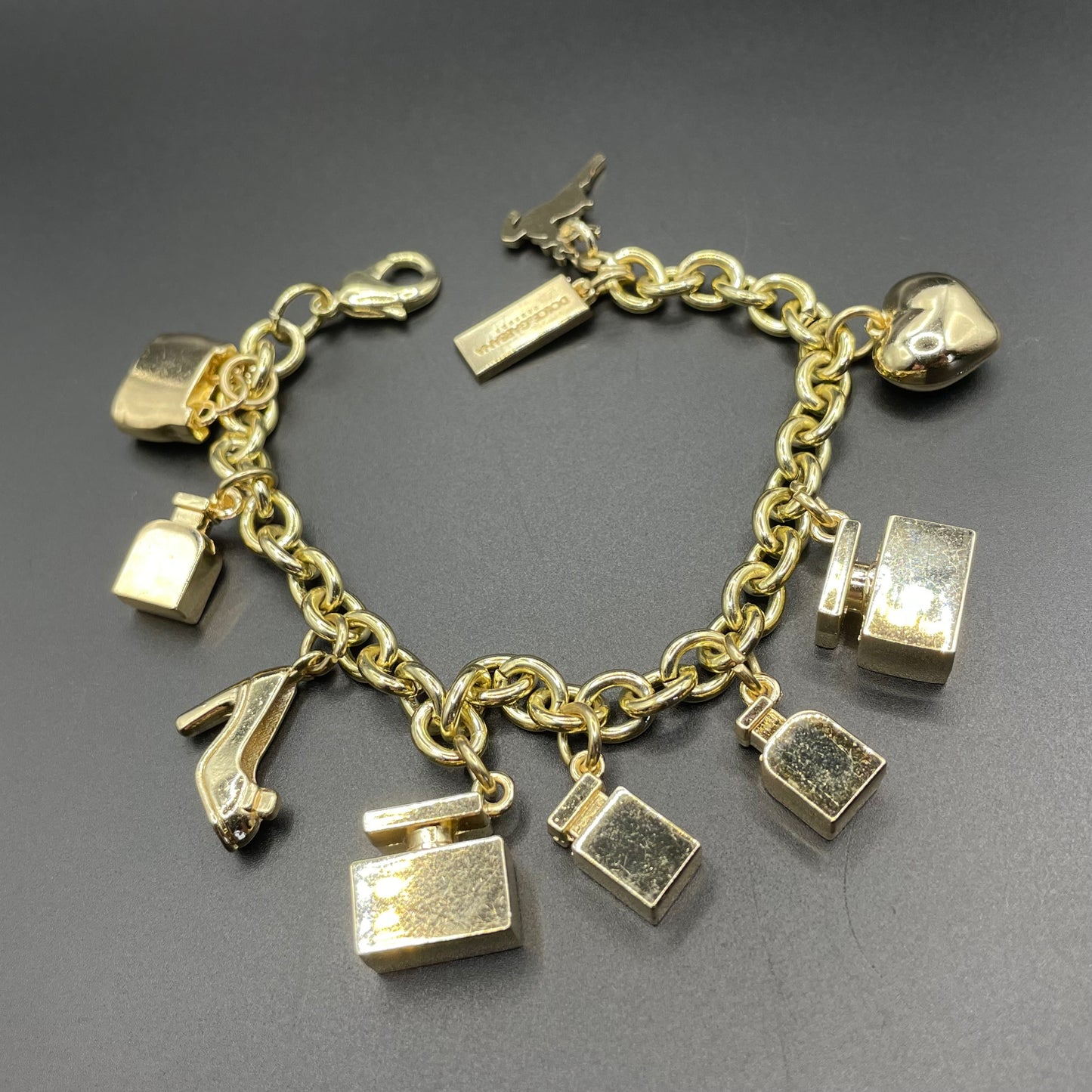 Vintage Dolce and Gabbana D&G heavy gold plated signed designer charm bracelet