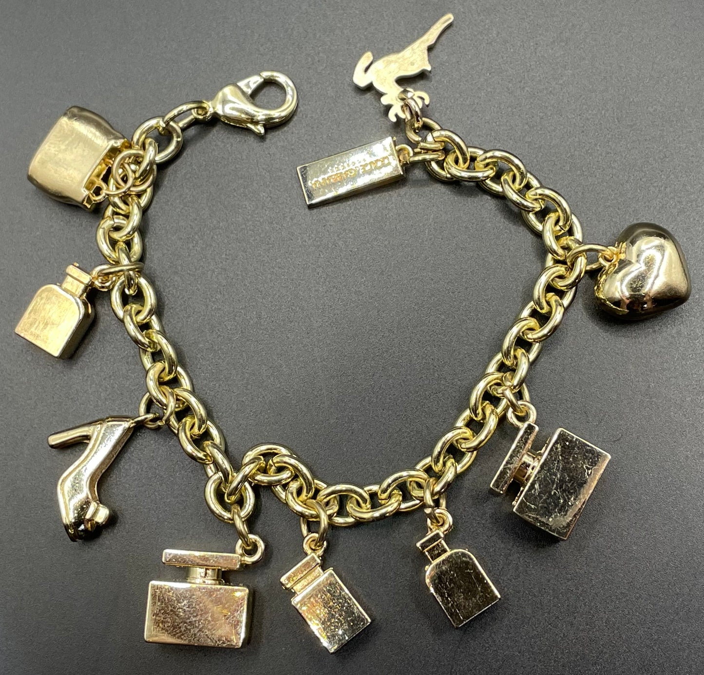 Vintage Dolce and Gabbana D&G heavy gold plated signed designer charm bracelet