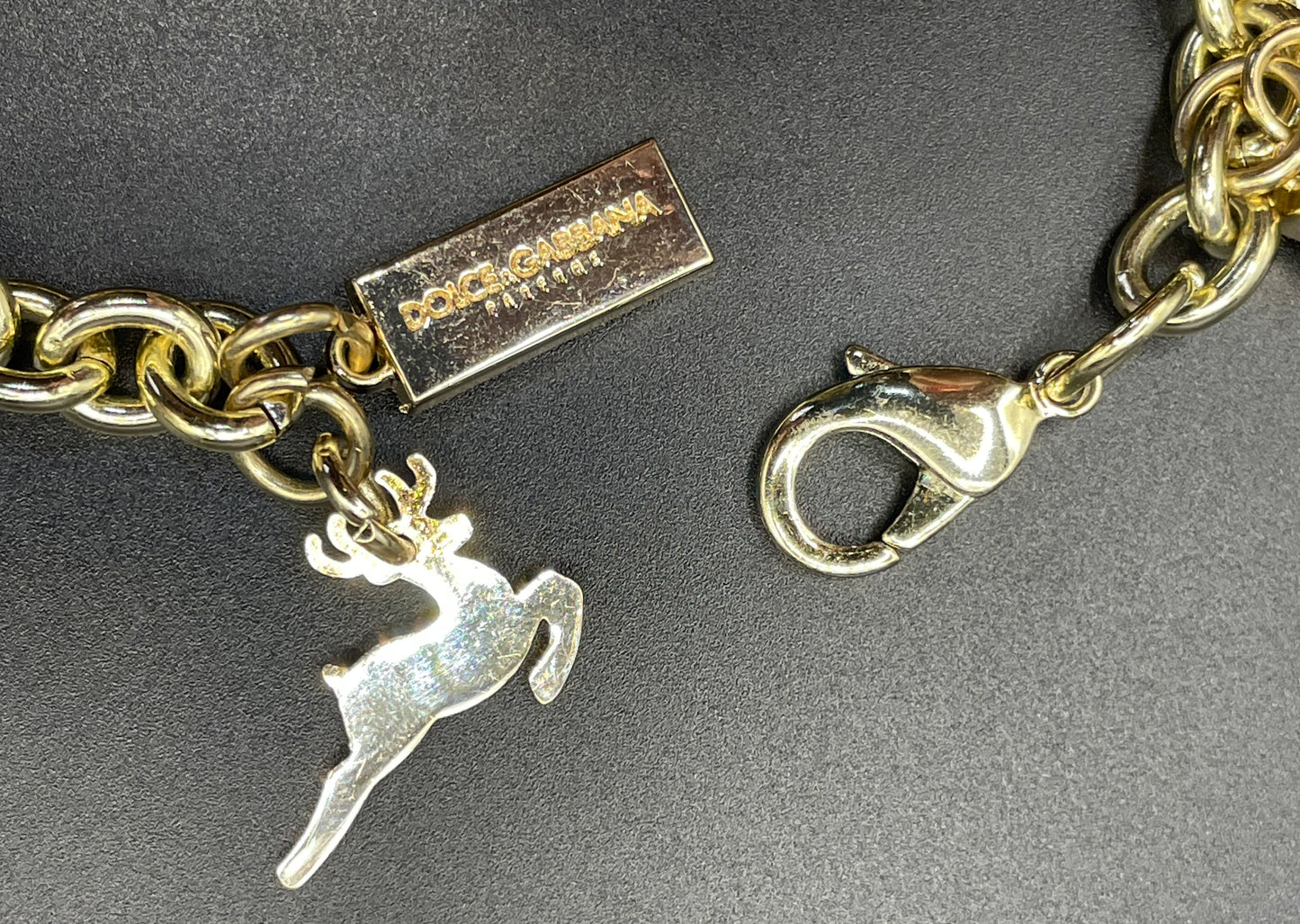 Vintage Dolce and Gabbana D&G heavy gold plated signed designer charm bracelet