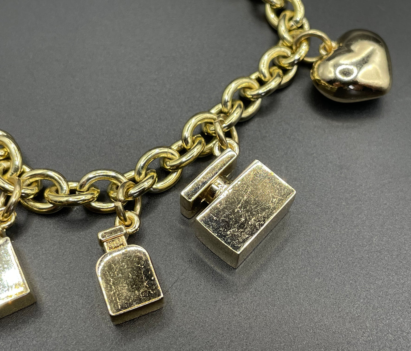 Vintage Dolce and Gabbana D&G heavy gold plated signed designer charm bracelet