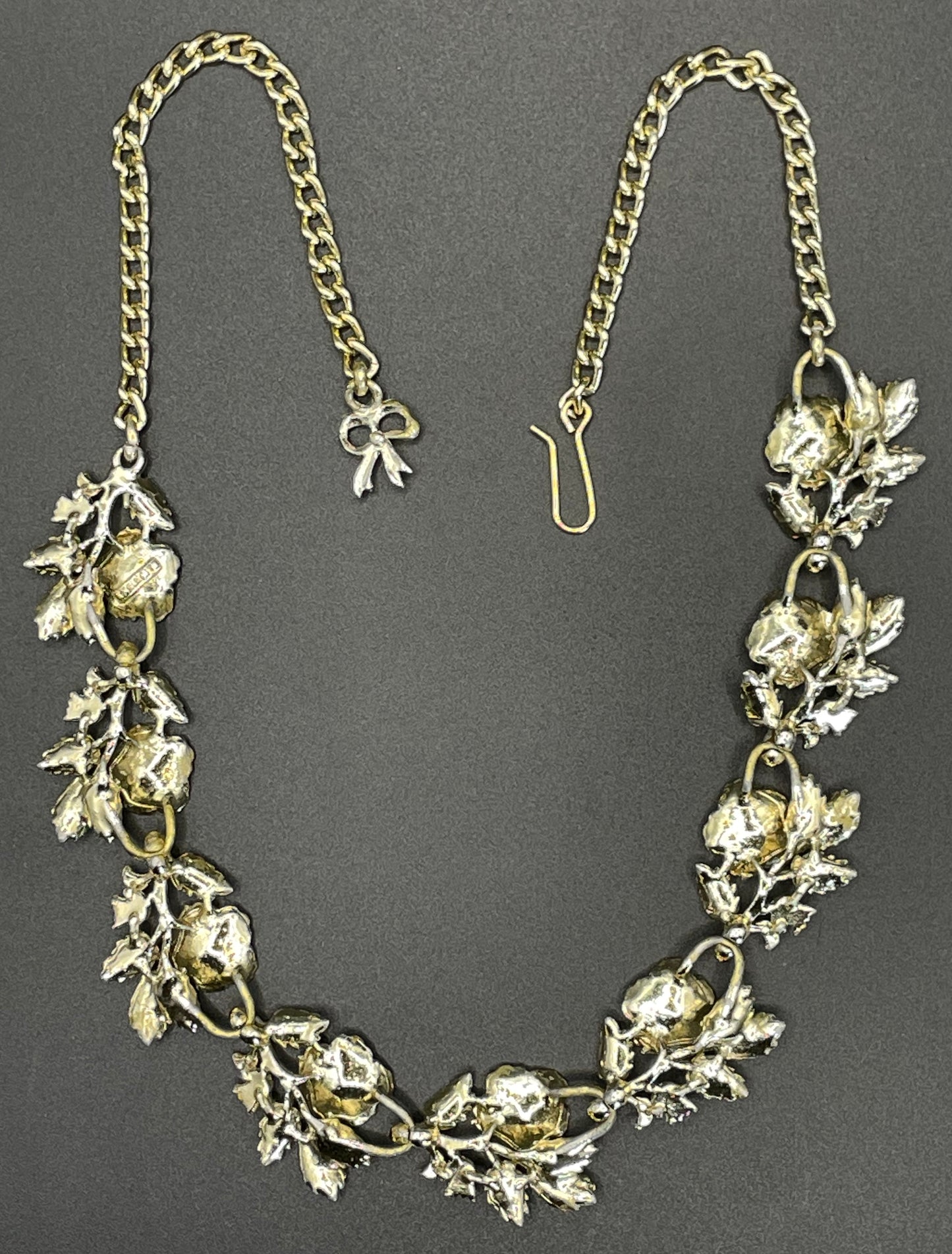 Vintage signed Exquisite pansy necklace, birthday flower series, pale gold tone, hand-painted enamel, month of May, good condition