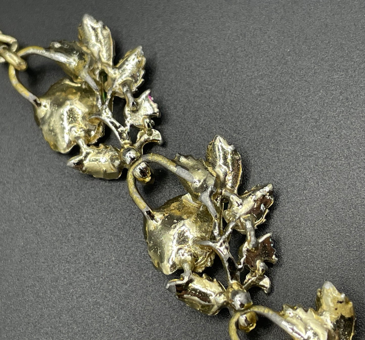 Vintage signed Exquisite pansy necklace, birthday flower series, pale gold tone, hand-painted enamel, month of May, good condition