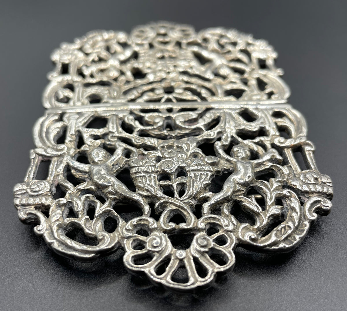 Vintage / antique very large silver plated cherub putti design belt buckle
