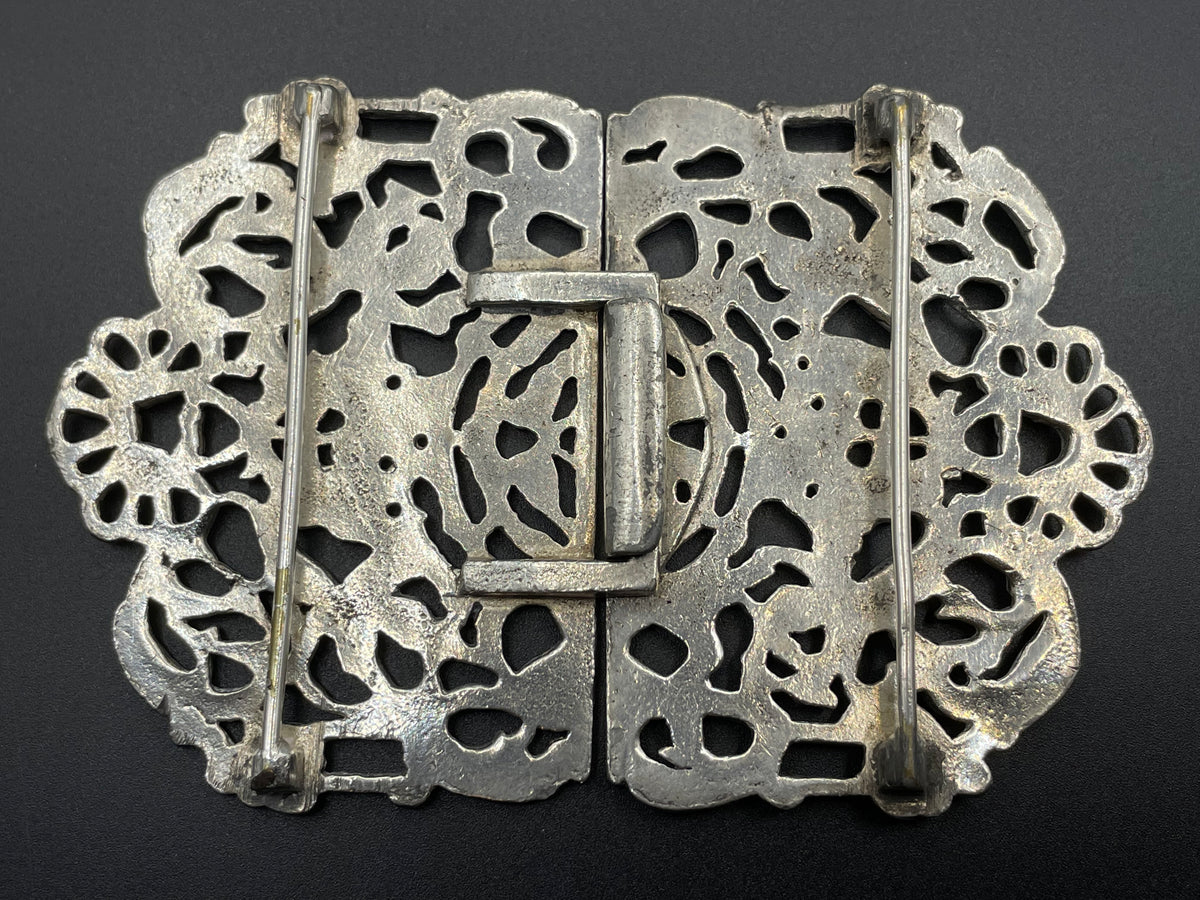 Vintage / antique very large silver plated cherub putti design belt buckle