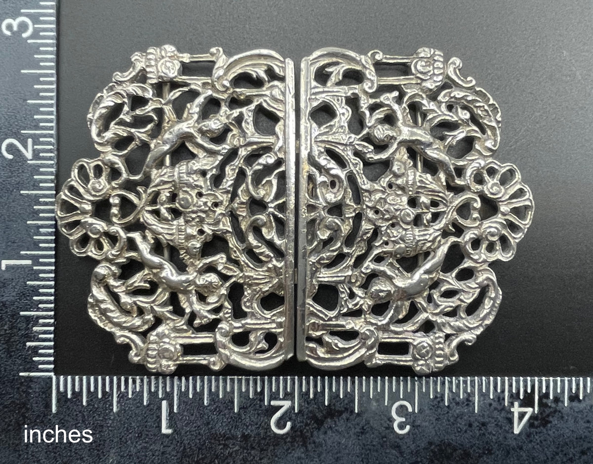 Vintage / antique very large silver plated cherub putti design belt buckle