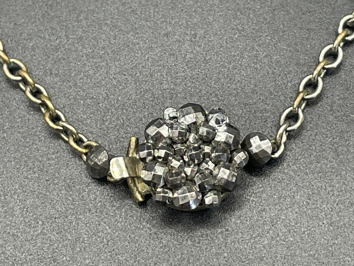 Magnificent antique cut steel and French jet fringe necklace - late Georgian to Victorian black glass stones and faceted cut steel cabochons