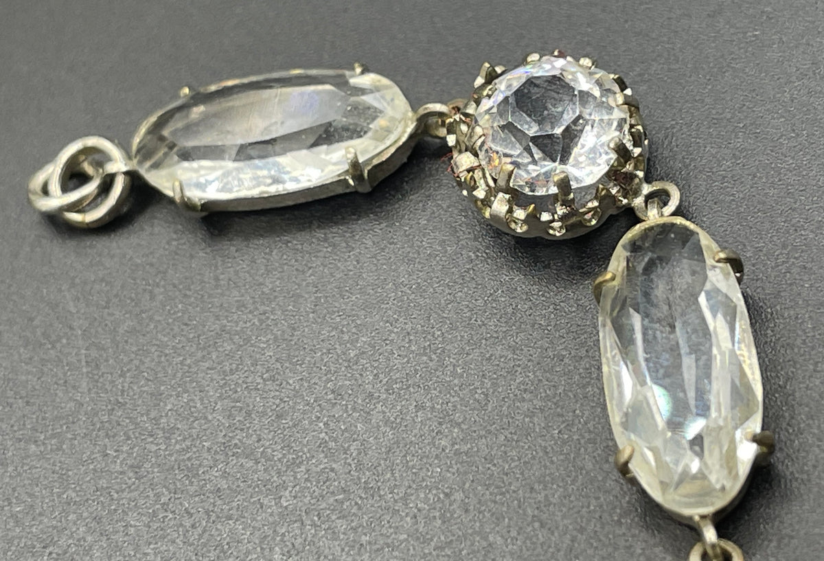 Vintage bracelet, Art Deco open backed crystal rhinestone geometric silver tone cocktail bracelet