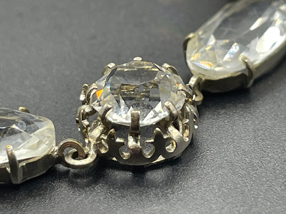 Vintage bracelet, Art Deco open backed crystal rhinestone geometric silver tone cocktail bracelet