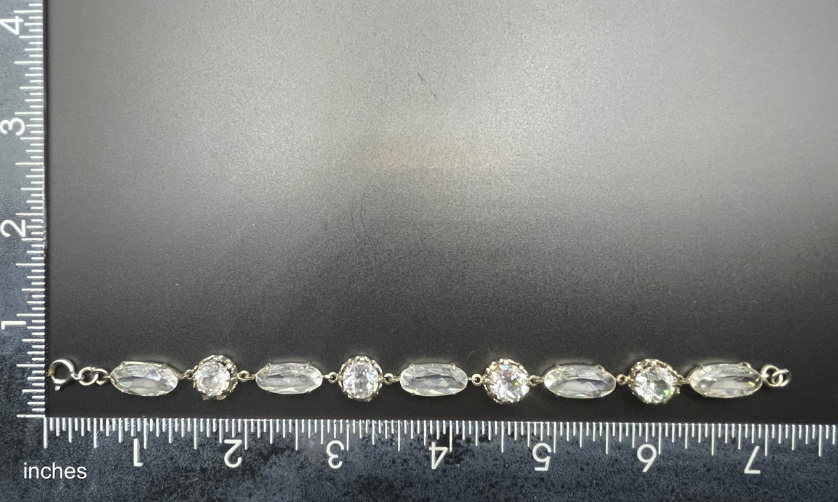 Vintage bracelet, Art Deco open backed crystal rhinestone geometric silver tone cocktail bracelet