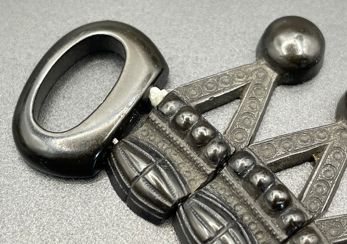 Antique Victorian moulded Vulcanite ornate panel collar necklace, unusual piece in lovely condition