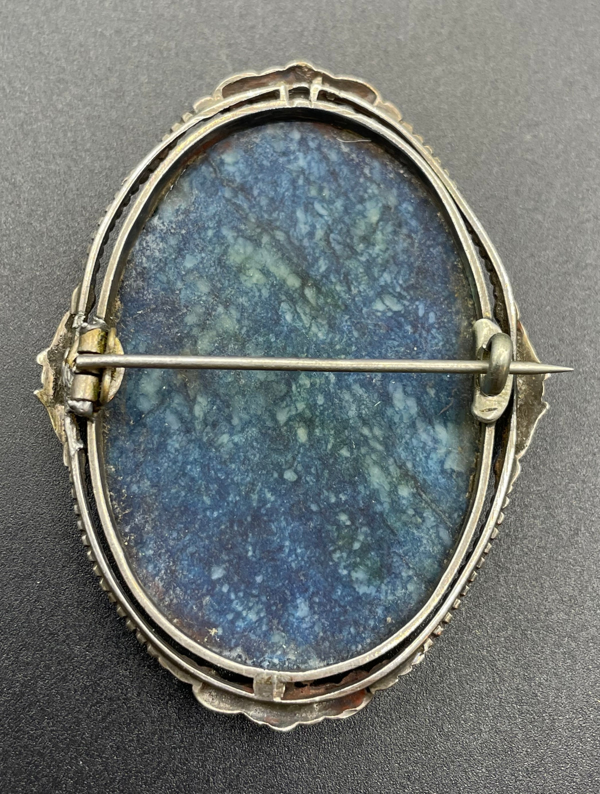 Antique silver (tested) and blue gemstone (sodalite?) brooch, quite large, beautiful colour
