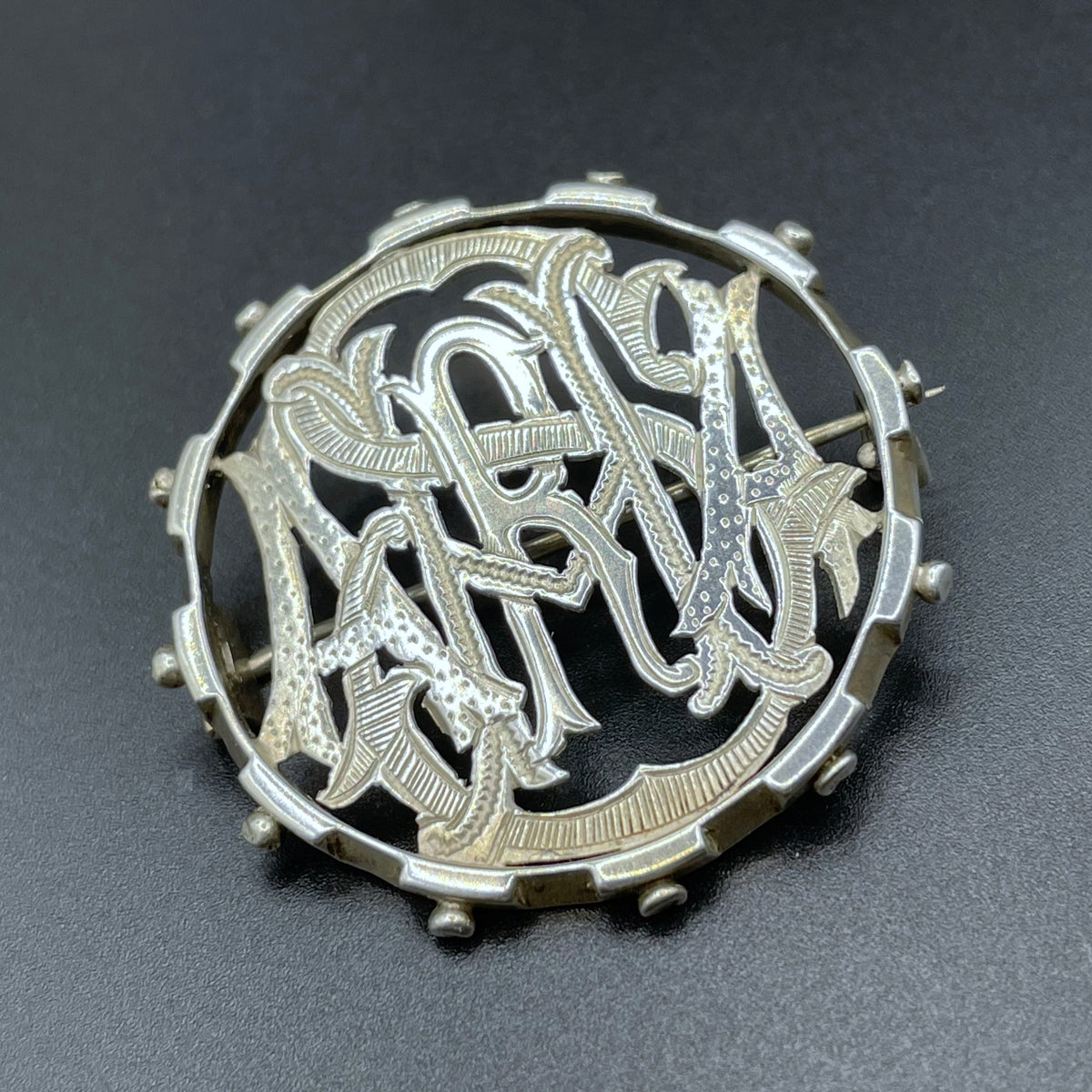Antique Victorian sterling silver puzzle brooch, spelling the name Sara, fully hallmarked, Birmingham 1879
