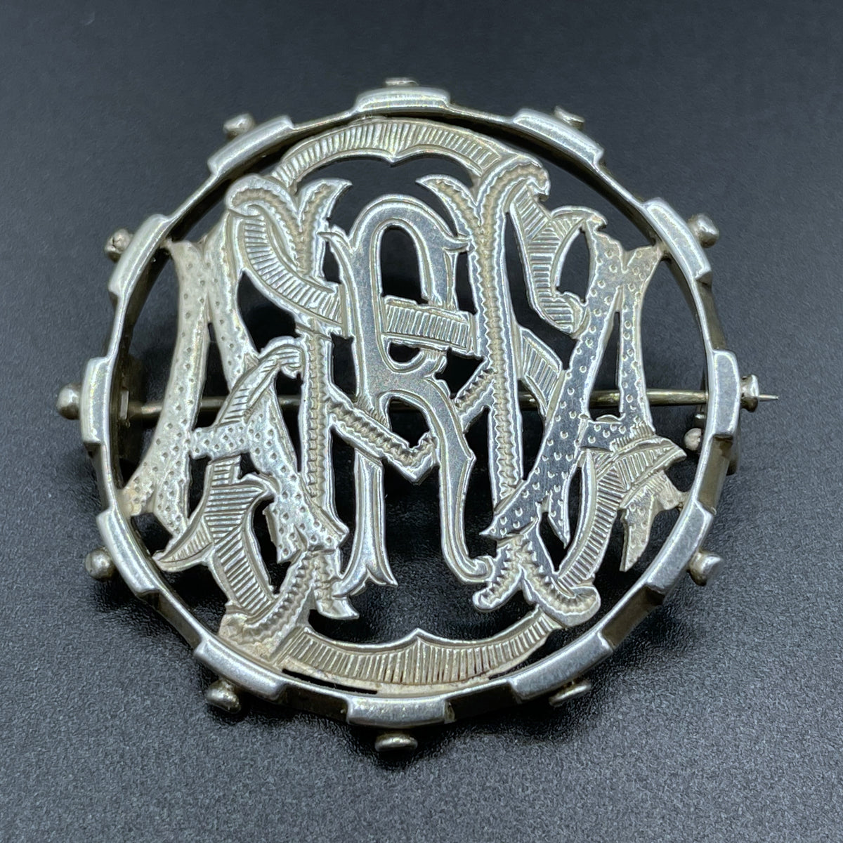 Antique Victorian sterling silver puzzle brooch, spelling the name Sara, fully hallmarked, Birmingham 1879