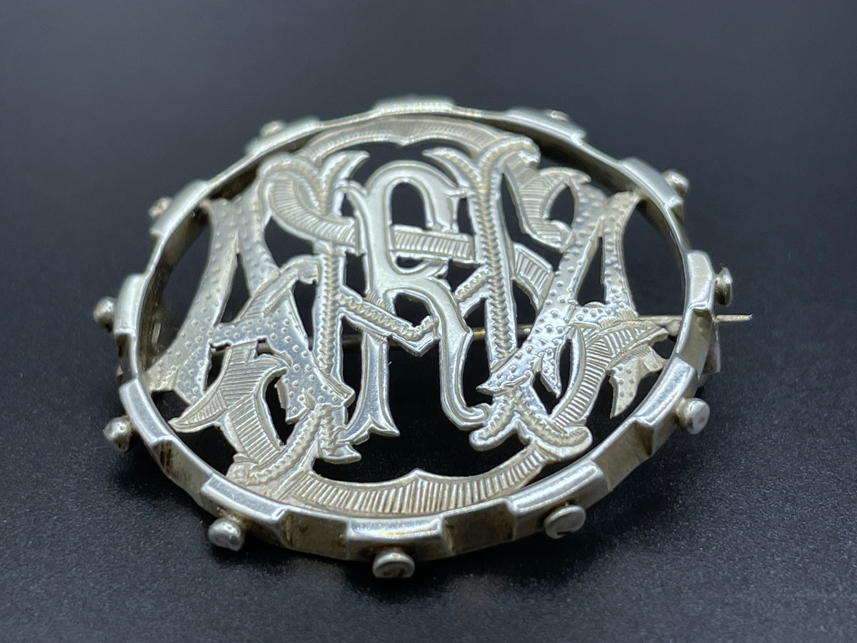 Antique Victorian sterling silver puzzle brooch, spelling the name Sara, fully hallmarked, Birmingham 1879