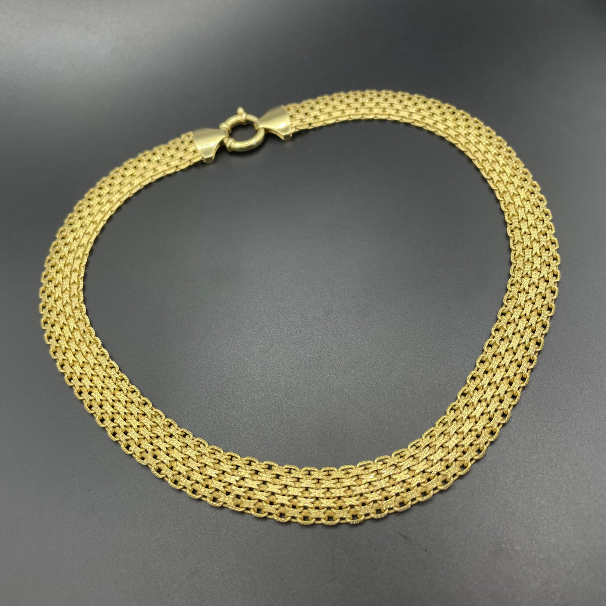 Vintage sterling silver gold vermeil wide criss-cross link collar necklace with chunky clasp, fully stamped 925 Italy, 42 grams