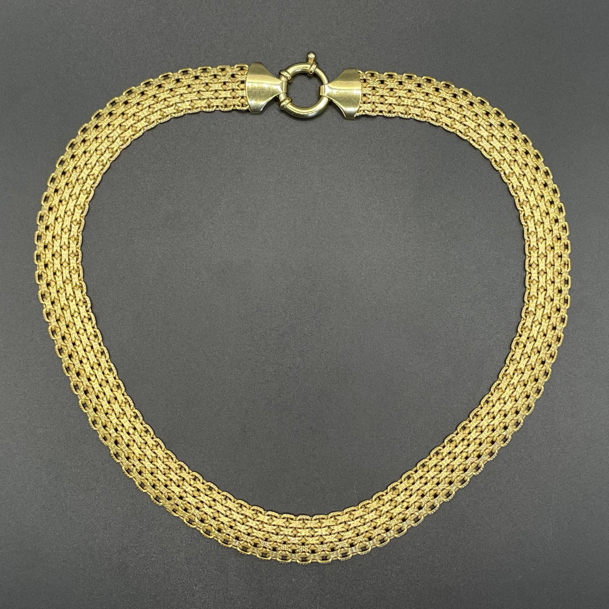 Vintage sterling silver gold vermeil wide criss-cross link collar necklace with chunky clasp, fully stamped 925 Italy, 42 grams