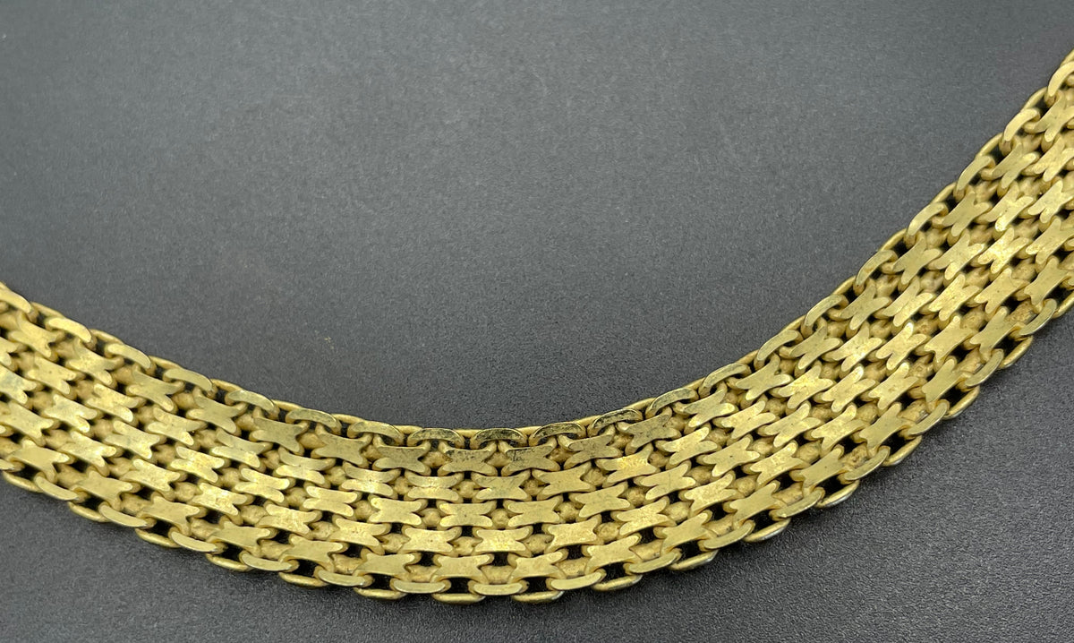 Vintage sterling silver gold vermeil wide criss-cross link collar necklace with chunky clasp, fully stamped 925 Italy, 42 grams