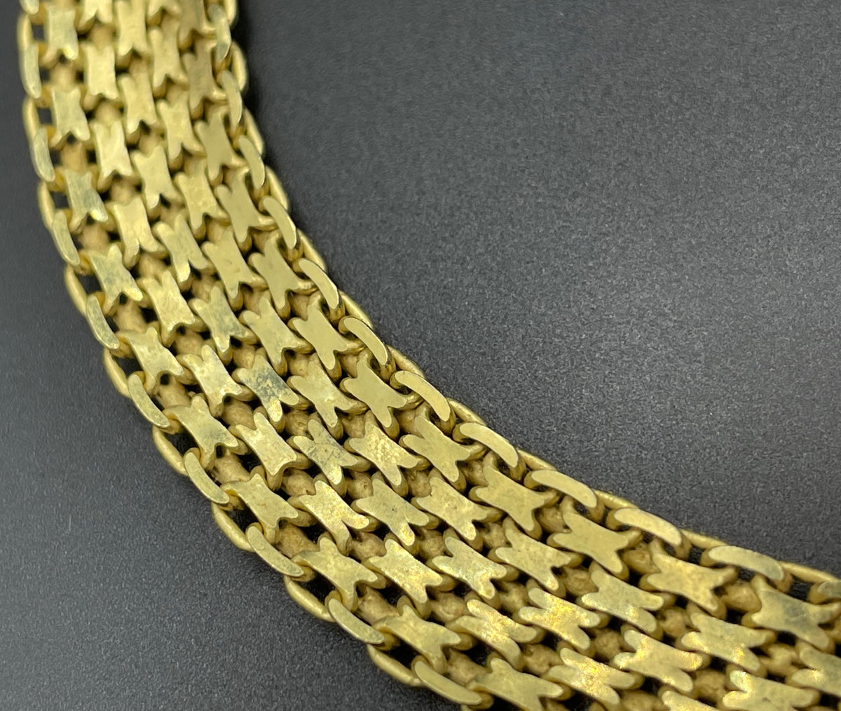 Vintage sterling silver gold vermeil wide criss-cross link collar necklace with chunky clasp, fully stamped 925 Italy, 42 grams