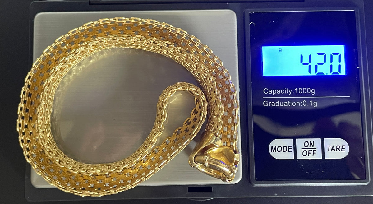 Vintage sterling silver gold vermeil wide criss-cross link collar necklace with chunky clasp, fully stamped 925 Italy, 42 grams