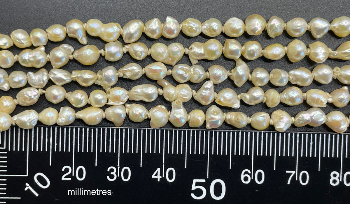 Antique real baroque pearl extra long flapper length necklace, hand-knotted, pretty 800 silver clasp with real pearl, 43 grams