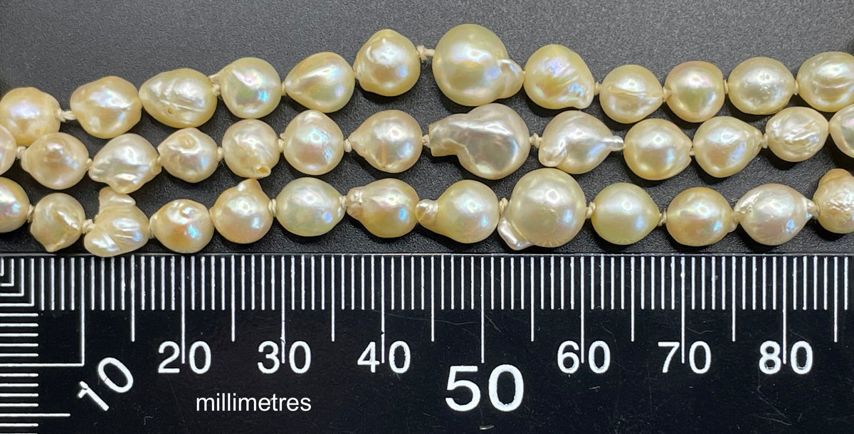 Antique real baroque pearl extra long flapper length necklace, hand-knotted, pretty 800 silver clasp with real pearl, 43 grams