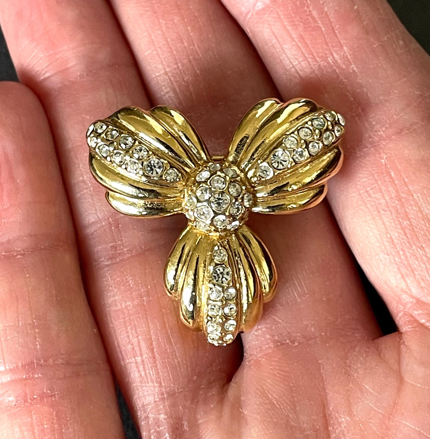 Vintage Attwood and Sawyer signed A&S gold plated rhinestone flower brooch