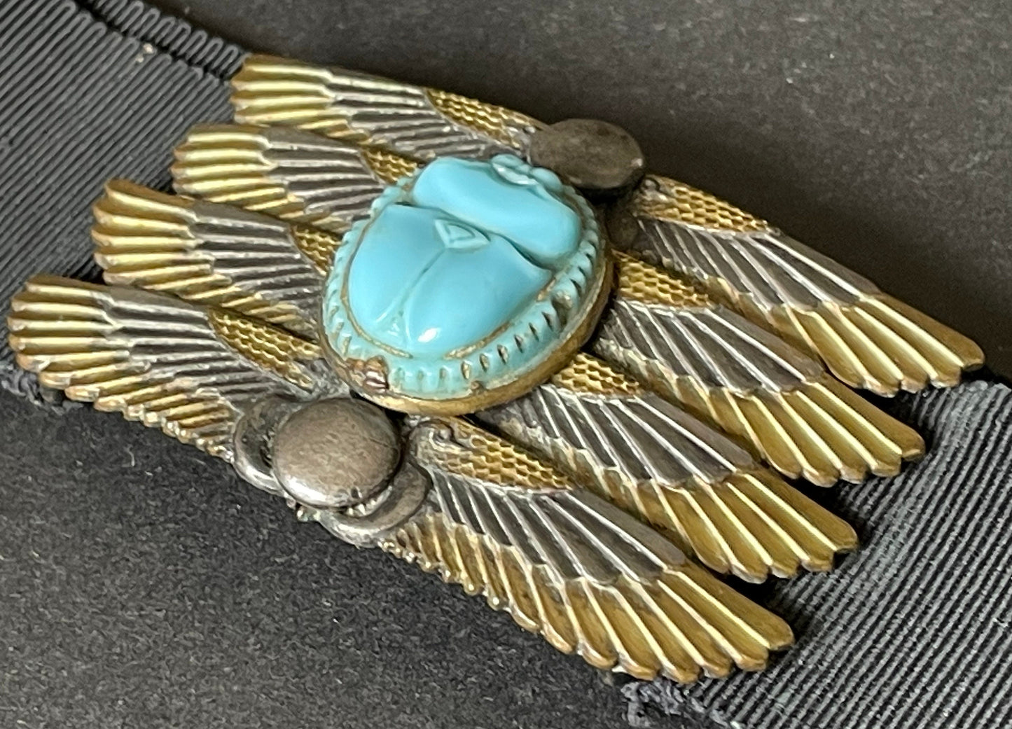 Vintage huge Egyptian revival winged scarab belt buckle by French artist Piel Freres (1855-1925)